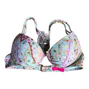 Victoria's Secret Swim Boho Crochet Paisley Foil Macrame Fabulous Bikini Top 34A